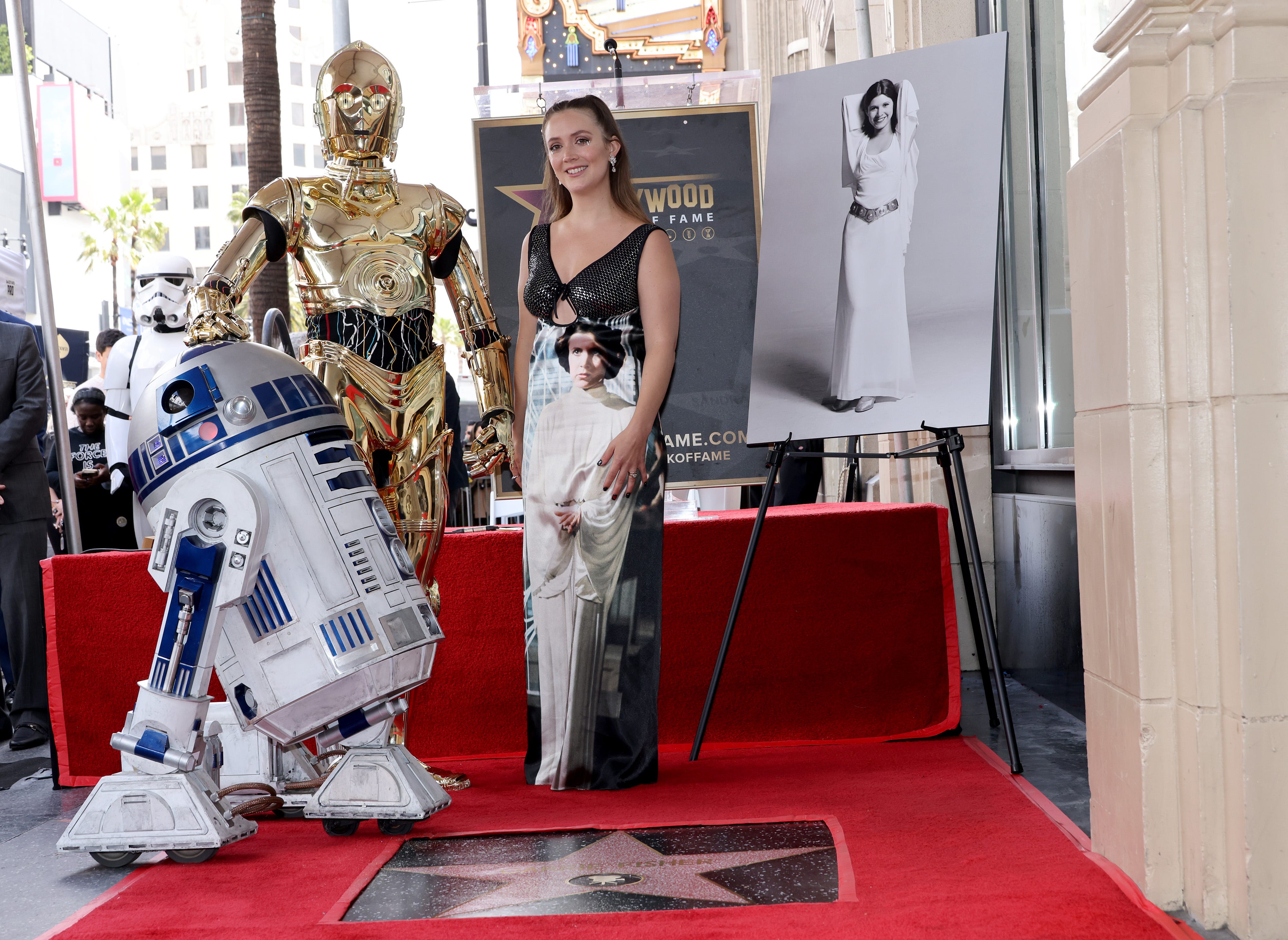 "Star Wars" actress <a href="https://www.usatoday.com/story/entertainment/celebrities/2023/05/04/carrie-fisher-hollywood-walk-of-fame-billie-lourd-mark-hamill/70185501007/">Carrie Fisher</a> received a posthumous star on May 4, 2023, also known as May the Fourth (a "Star Wars" holiday). Fisher was honored by daughter Billie Lourd, right, and co-star Mark Hamill during the ceremony.