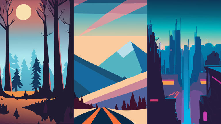 Three landscapes created using Illustrator ai tools
