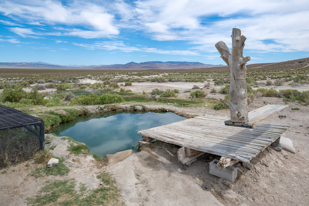 <p>Located about 19 miles from Austin, Nevada.</p>  <p>The Spencer hot springs are centered in an <strong>open desert valley</strong> and include a cluster of natural, very hot springs (and one metal tub) with a stunning snow-capped view of the mountains.</p>