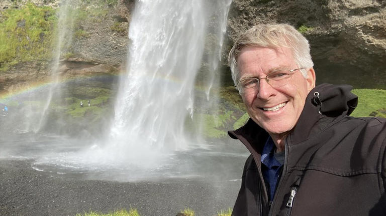 Rick Steves selfie with waterfall