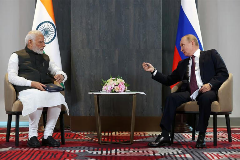 印度總理莫迪與俄羅斯總統普丁2022年在烏茲別克舉行的上海合作組織峰會期間會談（路透社）