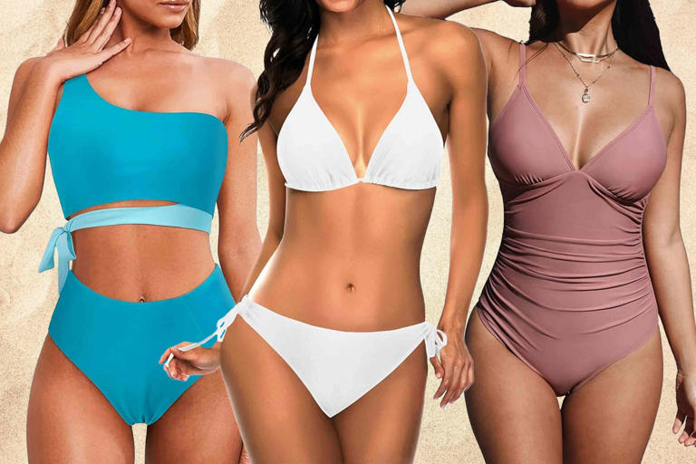 Summer Swimwear Deep V Chest Contrast Open Back Cutout Women