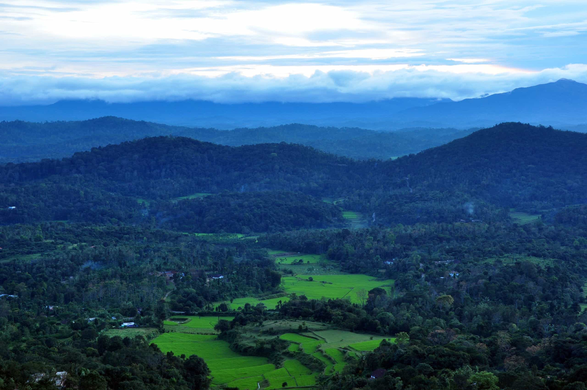 <p>Lying 1,525 m (5,003 ft) above sea level in the Western Ghats in Karnataka state and also known as Kodagu, Coorg has sometimes been described as the "Scotland of the East" for its magnificent emerald-colored landscape and rolling, forested hills.</p>