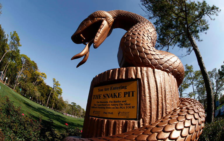 "The Snake Pit" statue at the 16th tee box warns golfers of the notorious final three holes at the Copperhead Course at Innisbrook Resort in Palm Harbor, Florida. (Photo: Rob Schumacher/USA TODAY Sports)