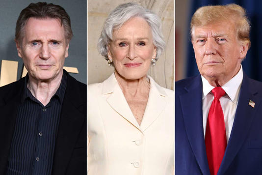 Karwai Tang/WireImage; Stephane Cardinale - Corbis/Corbis via Getty; Scott Olson/Getty Liam Neeson and Glenn Close read excerpts from Donald Trump's indictments in a new political podcasts in