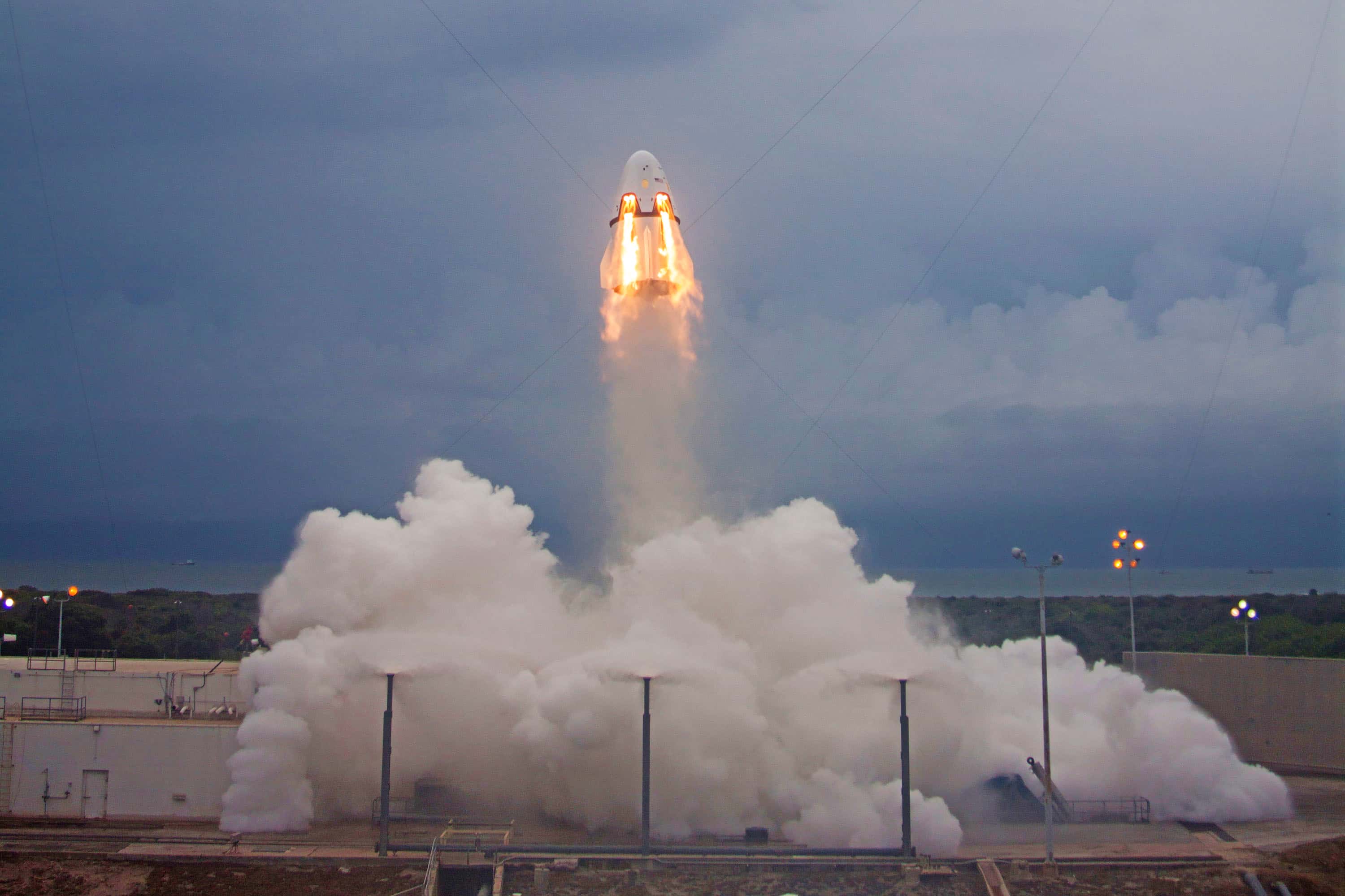 <p>SpaceX has a launch abort system in place in case anything goes wrong during lift-off. The failsafe method exerts no more Gs than a big amusement park ride as it ejects the spacecraft away from the launch vehicle. The Crew Dragon crew can escape the launch anywhere from the launch pad up to orbit because the system is built into the spacecraft itself.</p>