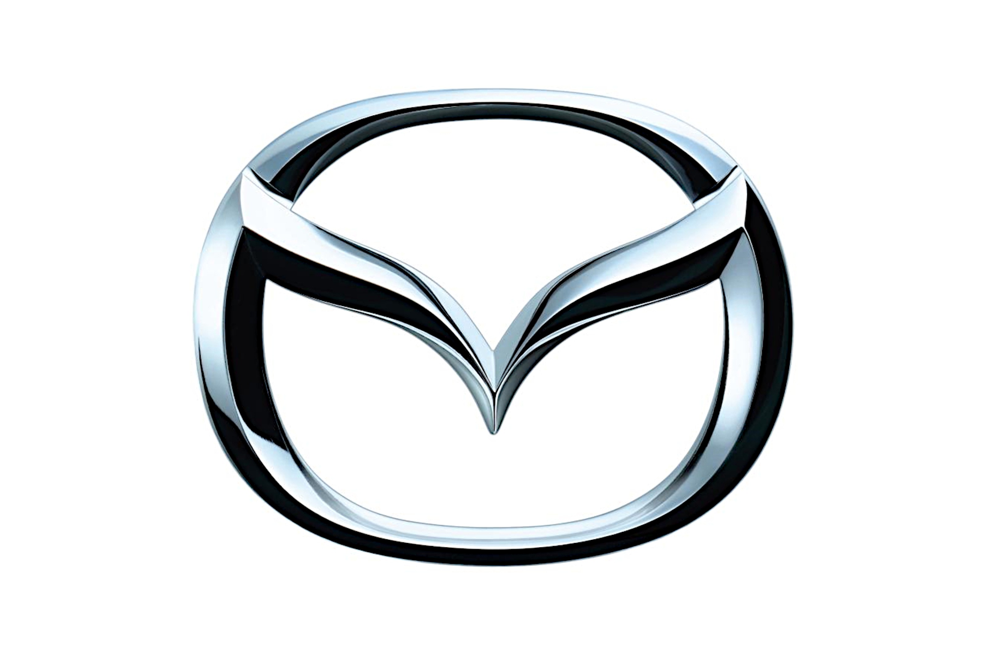 <p>Mazda’s original logo first appeared in 1934, and was replaced several times before the end of the century.</p>  <p>The current version is relatively recent, having been adopted in June 1997.</p>  <p>It suggests the letter M, but in fact consists of a V-shaped wing design mounted in what Mazda describes as an oval, though ‘squircle’ might also work.</p>  <p>The logo was updated very slightly in October 2015, and now has less contrast between the lighter and darker elements than it used to.</p>