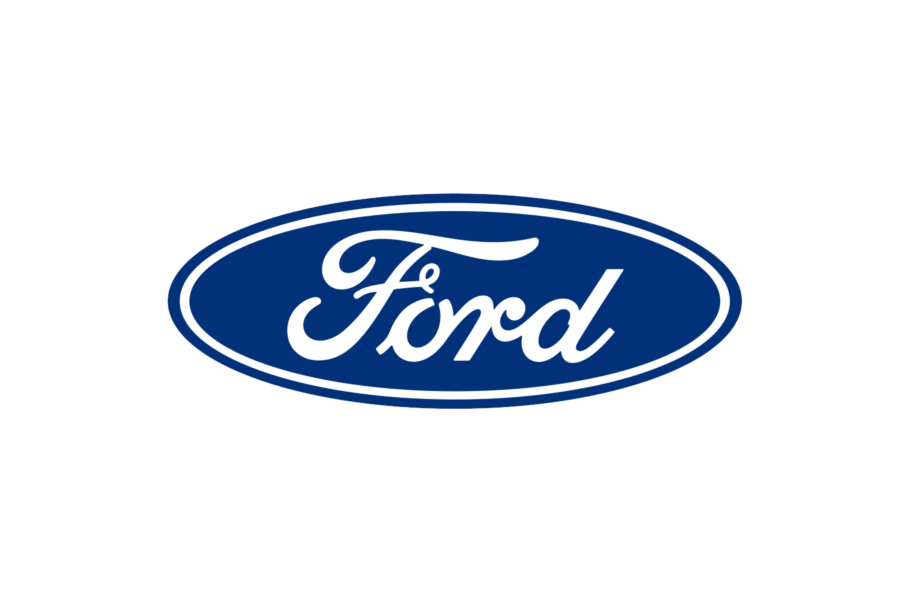 <p>The single word on the Ford logo is a modified but reasonably accurate version of founder Henry Ford’s own signature.</p>  <p>It first appeared, underlined, in 1909, six years after the company was created. Two years after that, the underlining was removed and the word was encased in an oval for the first time.</p>  <p>In 1927, the background of the oval became blue, as it remains today. The oval became slimmer 30 years later.</p>  <p>There have been few changes since. The logo gradually took on a more three-dimensional look until 2017, when – following a general trend in the industry – it was flattened again.</p>