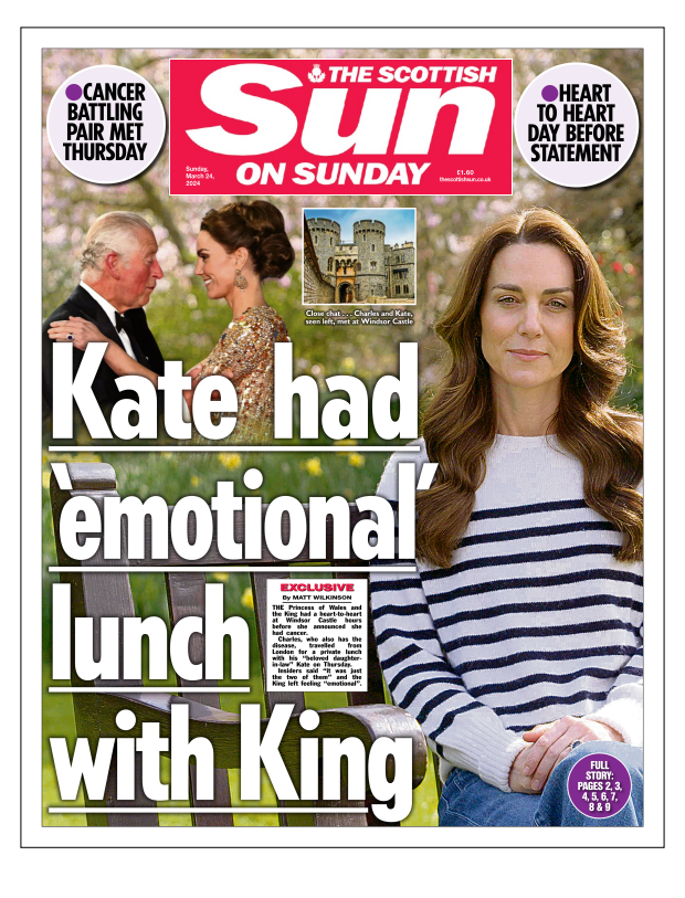 Scotland's papers: Kate's 'emotional' lunch with King and hate crime warning