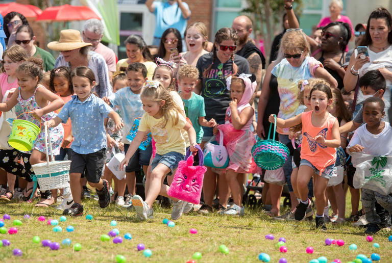 Kids take part in the Egga-Wahooza Easter Egg Hunt Saturday, April 16, 2022 at Community Maritime Park. The egg hunt was put on by Marcus Pointe Baptist Church.