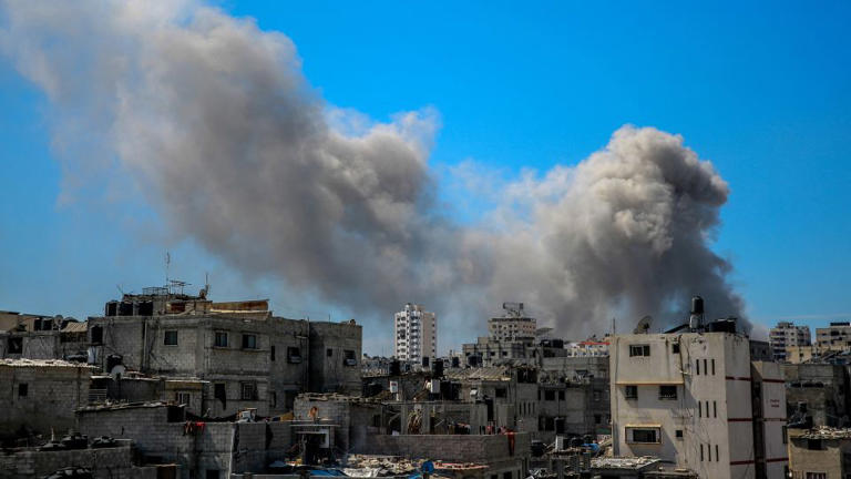 Smoke billowing after Israeli bombardment in the vicinity of the Al-Shifa hospital on Saturday. - AFP/Getty Images