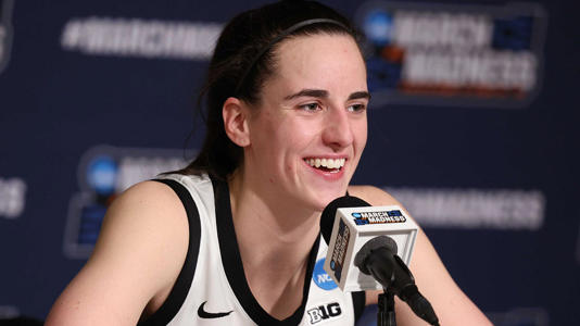 Caitlin Clark, #22 of the Iowa Hawkeyes, speaks during the press conference after the Hawkeyes beat the Holy Cross Crusaders during the first round of the 2024 NCAA Women's Basketball Tournament held at Carver-Hawkeye Arena on March 23, 2024, in Iowa City, Iowa. Rebecca Gratz/NCAA Photos via Getty Images