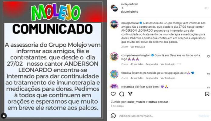 Post de Grupo Molejo – Foto: Instagram