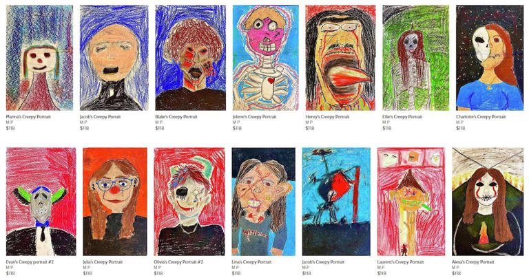 An archival screenshot of artwork by students at Westwood Junior High School being displayed for sale on their teacher's website. The parents of 10 students are suing both the school board and the teacher for copyright infringement.