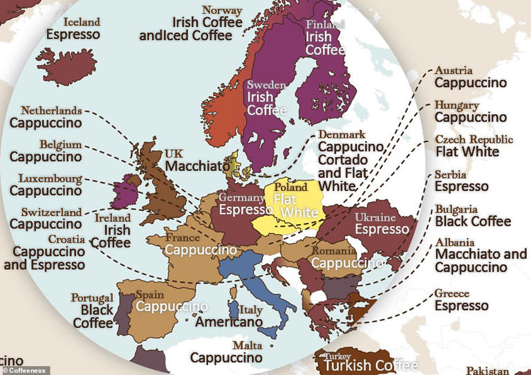 Fascinating map reveals every country's favourite coffee drink in 2024 ...