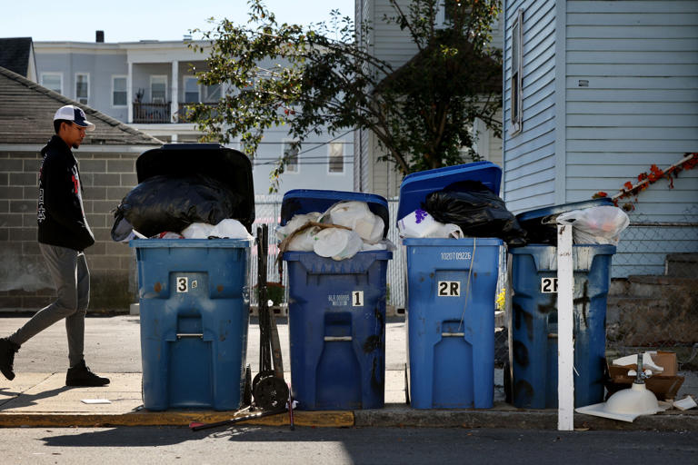 Overstuffed garbage cans in Lawrence, Mass. An Israeli start-up company, UBQ Materials, wants to use household waste to create a new type of thermoplastic and plans to build a recycling facility in the United States within the next three years.