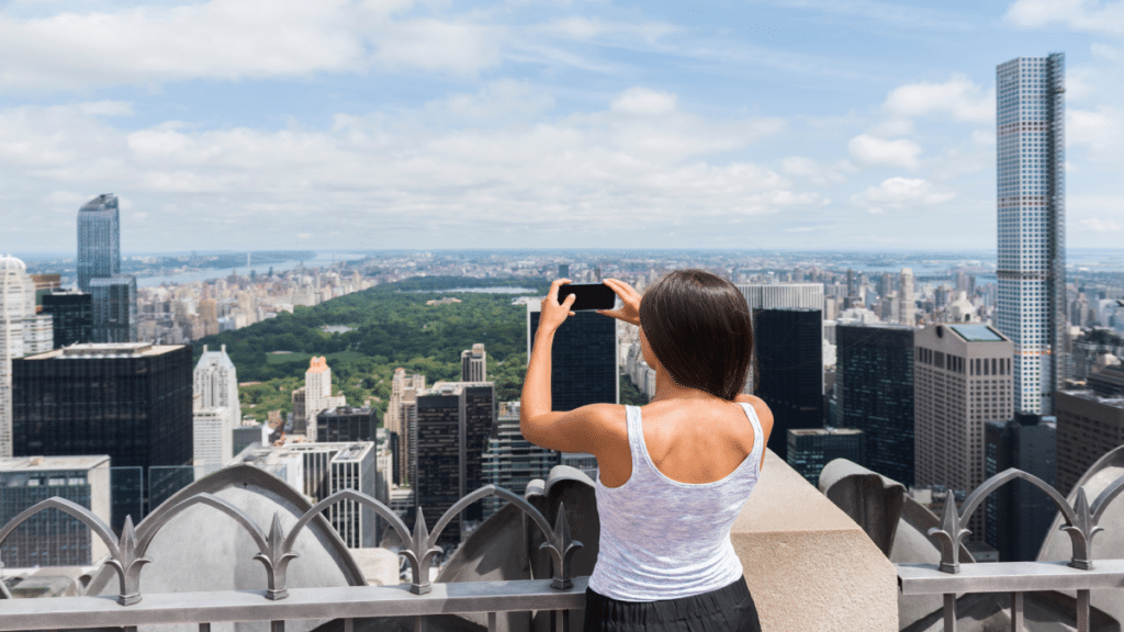<p>You’ll get panoramic views of the city from this 3-tiered observation deck on Floors 67, 69, and 70 of 30 Rockefeller Plaza. It’s open from 8 a.m. until midnight, and the last elevators go up at 11 p.m.</p><p>Fun Fact: The Rockefeller Center’s “Top of the Rock” observation deck was originally designed to look like the deck of a 1930s ocean liner, complete with deck chairs.</p>