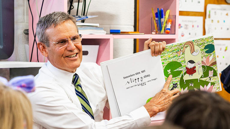 Tennessee Gov. Bill Lee seen reading to schoolchildren during a recent classroom visit. The governor is supporting school choice legislation advancing in the state legislature. Fox News