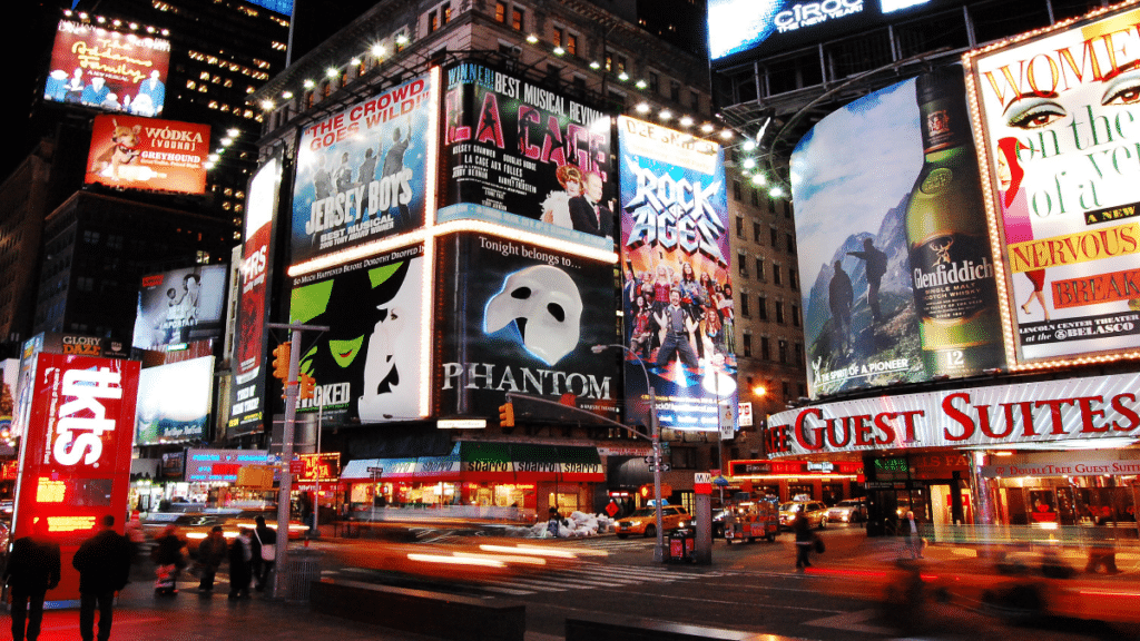 <p>One of the world’s most famous theater districts, Broadway sits in midtown Manhattan. Seeing a show on Broadway is a quintessential part of the New York experience.</p><p>Fun Fact: The longest-running Broadway show was “The Phantom of the Opera,” which opened in 1988 and ran until April, 2023.</p>