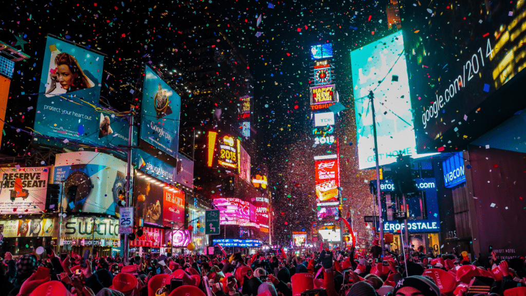 <p>Site of the annual Ball Drop to welcome the New Year, Times Square is an experience like no other. It’s a central area packed with shops, restaurants, office buildings, and flashing billboards all around it.</p><p>Fun Fact: Times Square is named after The New York Times; it was originally called Longacre Square until the newspaper moved there in 1904.</p>