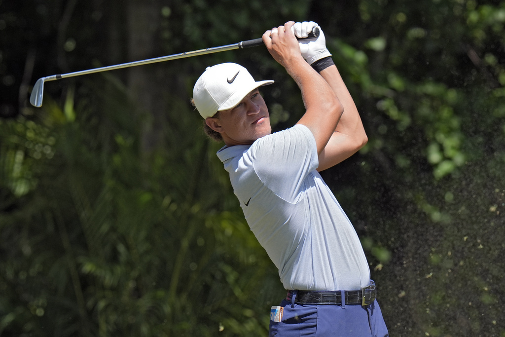<p>Cameron Champ tees off on the third hole during the final round of the Valspar Championship golf tournament Sunday, March 24, 2024, at Innisbrook in Palm Harbor, Fla. </p>