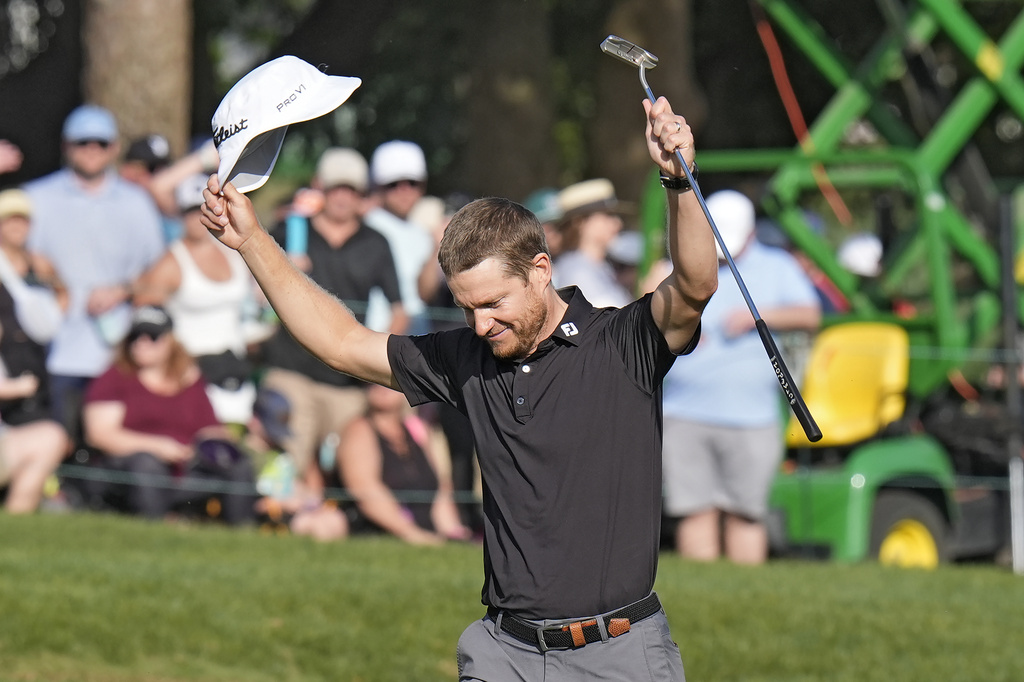 <p>Peter Malnati reacts as he wins the Valspar Championship golf tournament Sunday, March 24, 2024, at Innisbrook in Palm Harbor, Fla. </p>