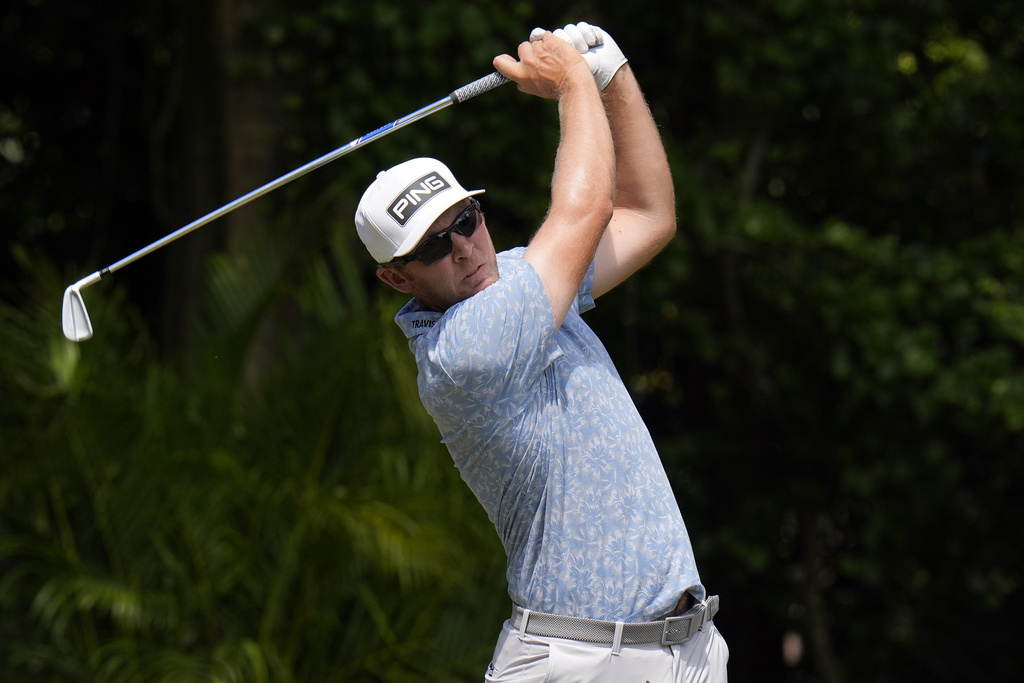 <p>Seamus Power, of Ireland, tees off on the third hole during the final round of the Valspar Championship golf tournament Sunday, March 24, 2024, at Innisbrook in Palm Harbor, Fla. </p>