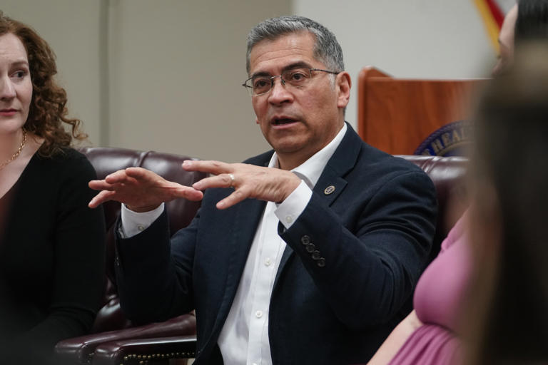 U.S. Health and Human Services Secretary Xavier Becerra speaks during a roundtable discussion with in-vitro fertilization patients and health professionals on Feb. 27, 2024, in Birmingham, Alabama.