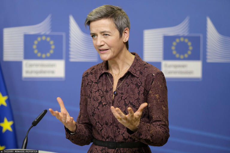 reporter_base_2022-02 EU Commissioner for A Europe Fit for the Digital Age - Executive Vice President Margrethe Vestager gives a speech during a signature ceremony regarding the European Chips Act in the Berlaymont, the EU Commission headquarters on February 8, 2022, in Brussels, Belgium. Photo: Thierry Monasse/REPORTER Thierry Monasse/REPORTER