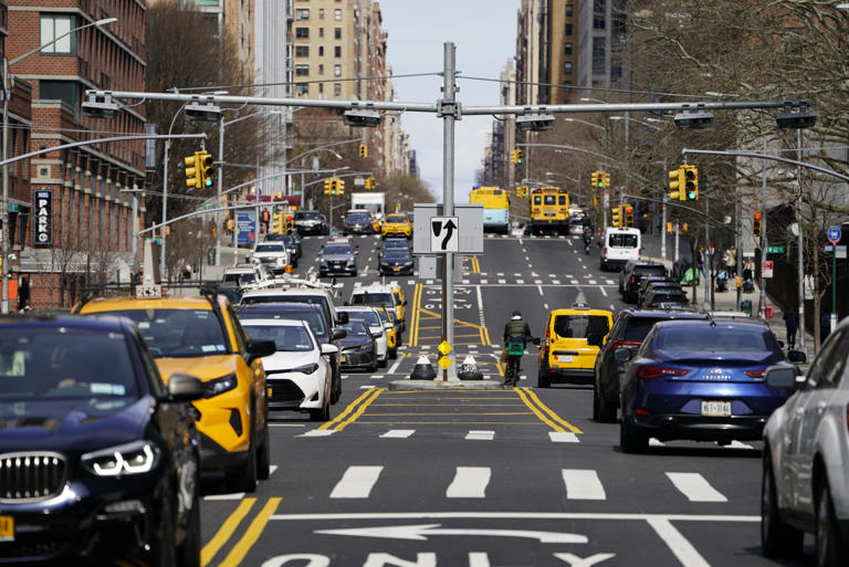Congestion pricing cameras are pictured on West End Ave. looking orth from W. 60th St. March 15, 2024 in Manhattan.