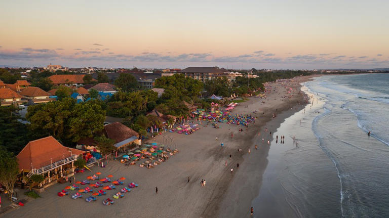 Aerial view of bars on Kuta Beach
