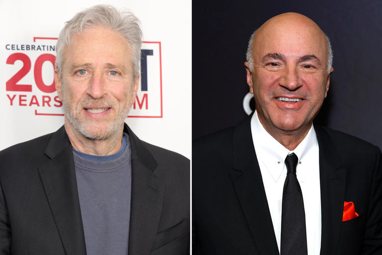Left: Jon Stewart, December 11, 2023 in New York City. Right: Kevin O'Leary, October 2023. The comedian described O' Leary as "