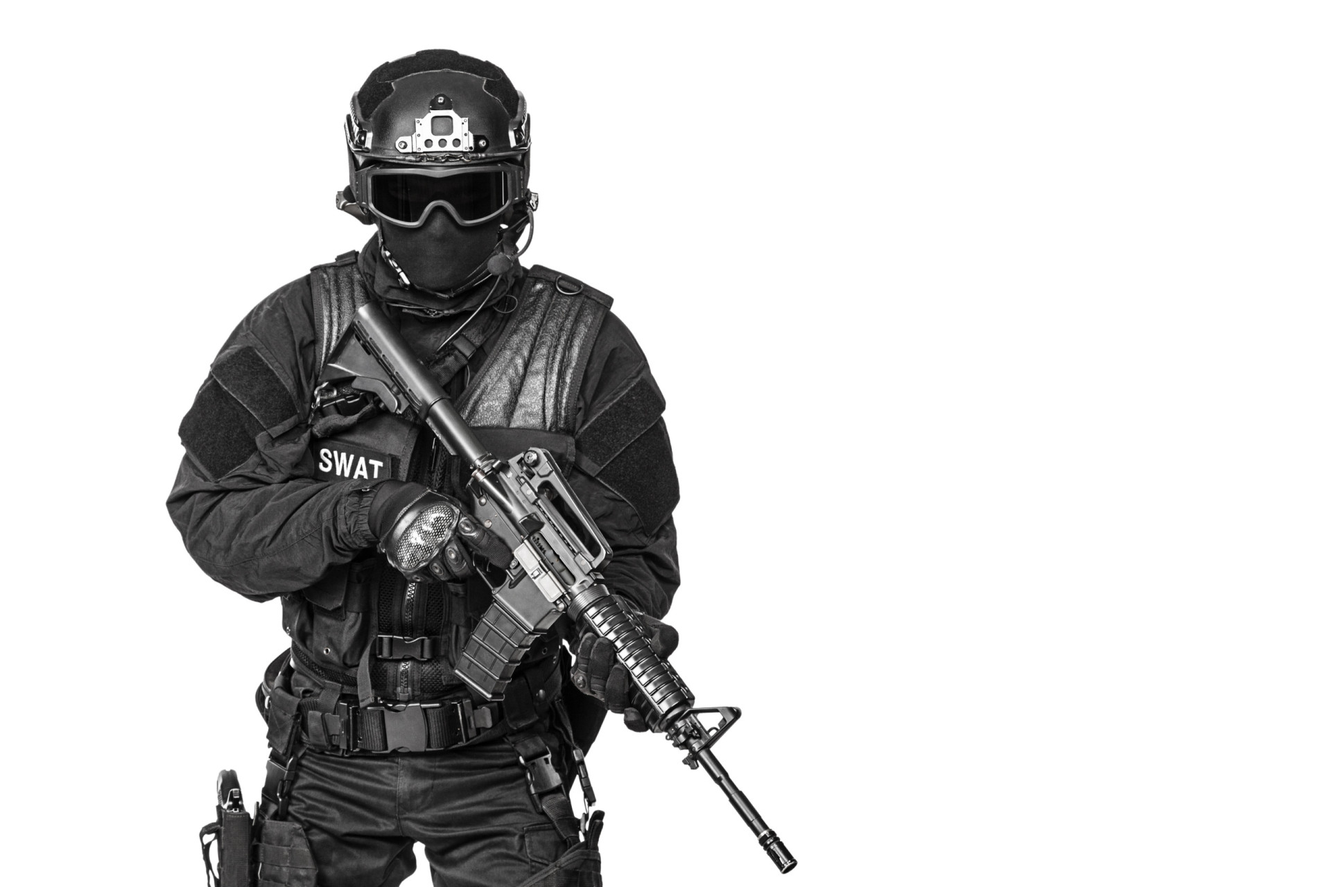 <p>In the US, a SWAT team is a police tactical unit that uses specialized or military equipment and tactics. The acronym stands for "Special Weapons and Tactics."</p>