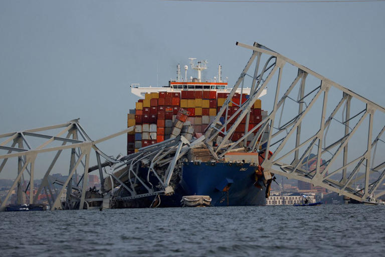 Key Baltimore Bridge Collapses After Being Hit by Cargo Ship, Six Missing