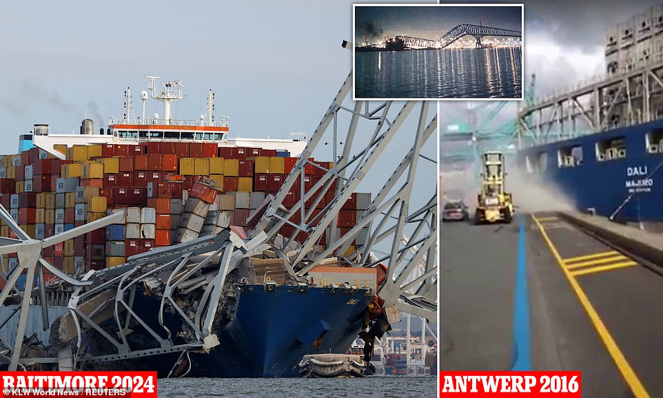 Dali container ship previously smashed into a dock in Antwerp