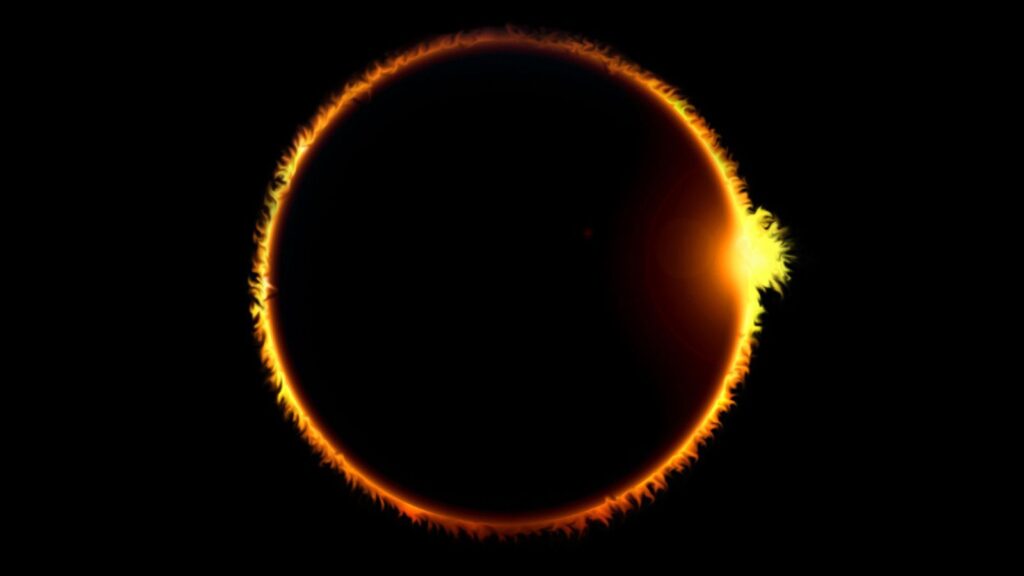 <p>One of the most stunning sights during a solar eclipse is the <a href="https://www.britannica.com/science/Bailys-beads">Baily’s Beads</a>, named after British astronomer Francis Baily, who first described them in the early 19th century. These glowing beads encircle the moon’s edge and are seen both before and after totality.</p><p>These beads occur because the Moon isn’t a perfect sphere; it has mountains, valleys, and other features. As the Moon covers more of the Sun’s disk, sunlight streams through the Moon’s valleys, creating the beads.</p>