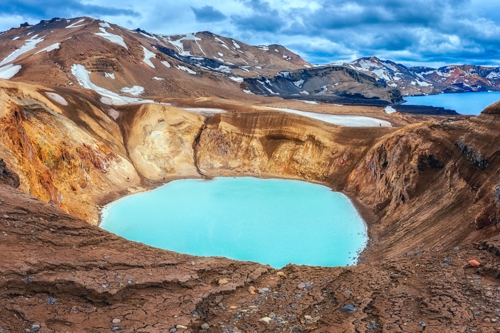 <p class="wp-caption-text">Image Credit: Shutterstock / Uhryn Larysa</p>  <p><span>The Askja Caldera, located in the remote central highlands of Iceland, is a stark and otherworldly landscape that offers a glimpse into the volcanic forces that shape the island. The caldera is part of the larger Dyngjufjöll mountain range. It contains several volcanic craters, including the striking Víti crater, which holds a geothermal lake of milky blue water.</span></p>