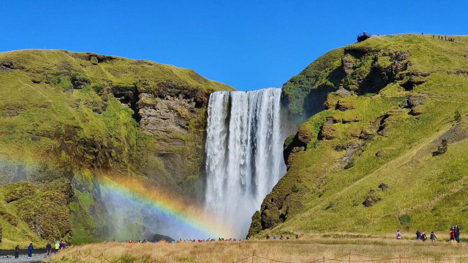 <p class="wp-caption-text">Image Credit: Shutterstock / Slyrritus</p>  <p><span>One of Iceland’s largest and most picturesque waterfalls, Skógafoss has water plummeting 60 meters over a wide cliff, creating a thunderous roar and often a rainbow in its mist. Located on the Skógá River along the country’s southern coast, the waterfall is easily accessible and offers stunning views both from its base and from a vantage point at the top of a steep staircase.</span></p>