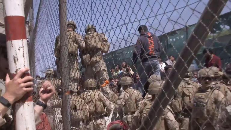 This image from a video released by the Department of Defense shows US Marines at Abbey Gate before a suicide bomber struck outside Hamid Karzai International Airport on August 26, 2021, in Kabul Afghanistan. - Department of Defense/AP