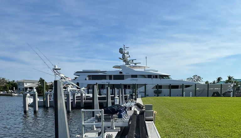 A view of the yacht at the center of a residential docking dispute