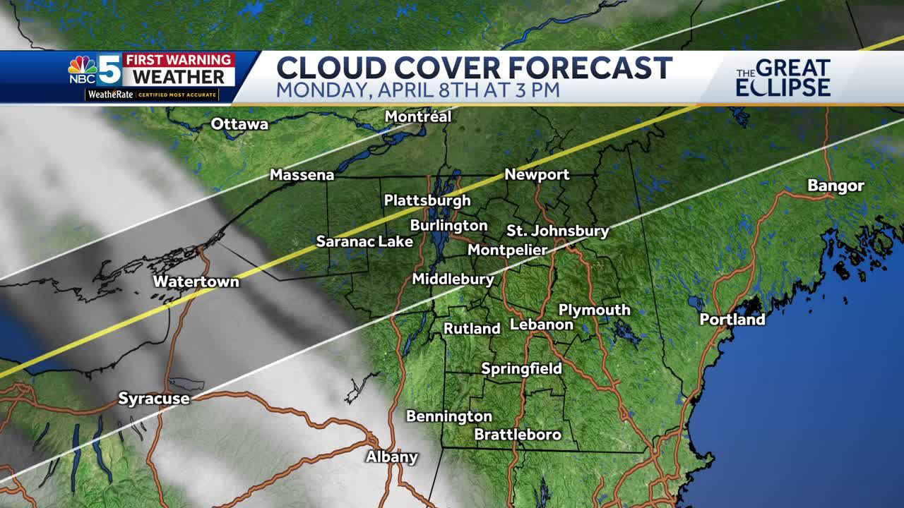 Eclipse day cloud cover forecast showing clear skies for Burlington