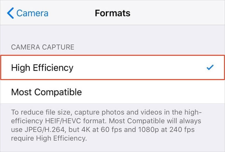 iOS High Efficiency format