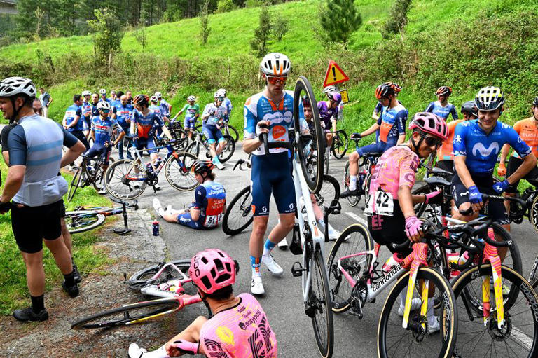 Several riders were taken to hospital after suffering a scary crash during the Itzulia Basque Country