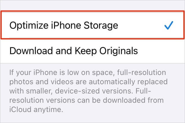 Optimize iPhone storage 