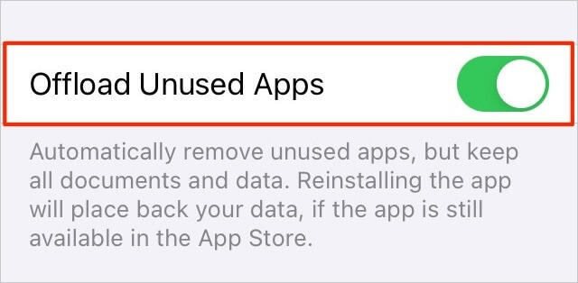 Offload unused apps on iPhone