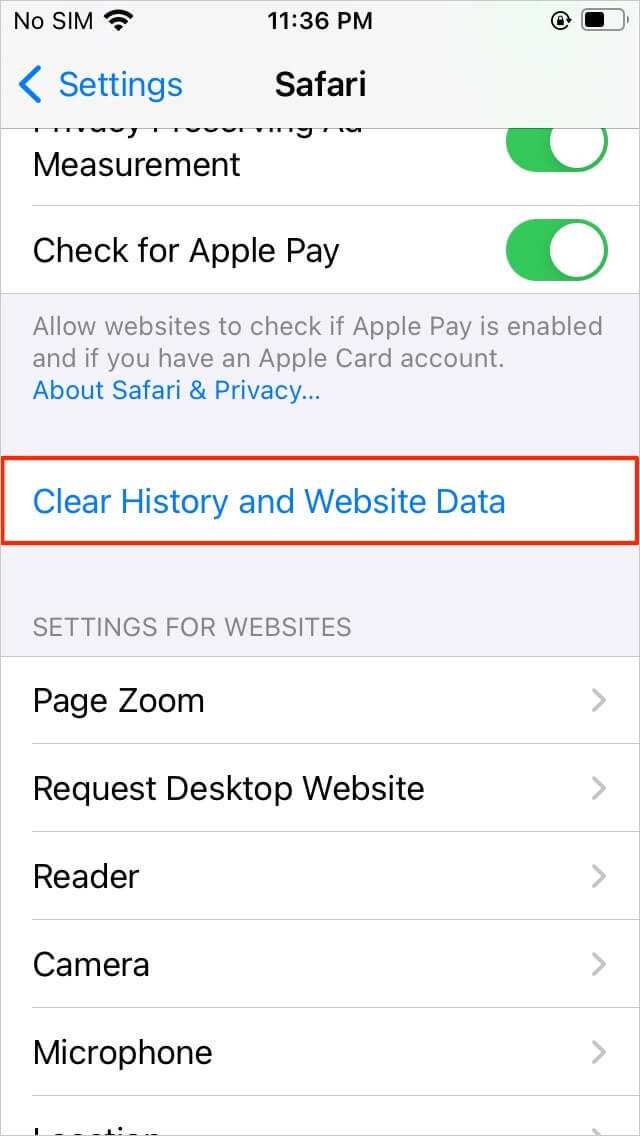 Clear website data and history on iPhone