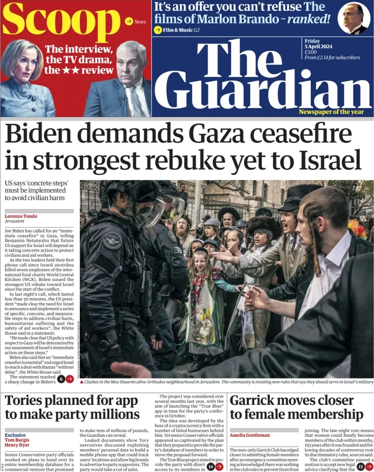 Newspaper front page headlines from around the world – 5 April 2024