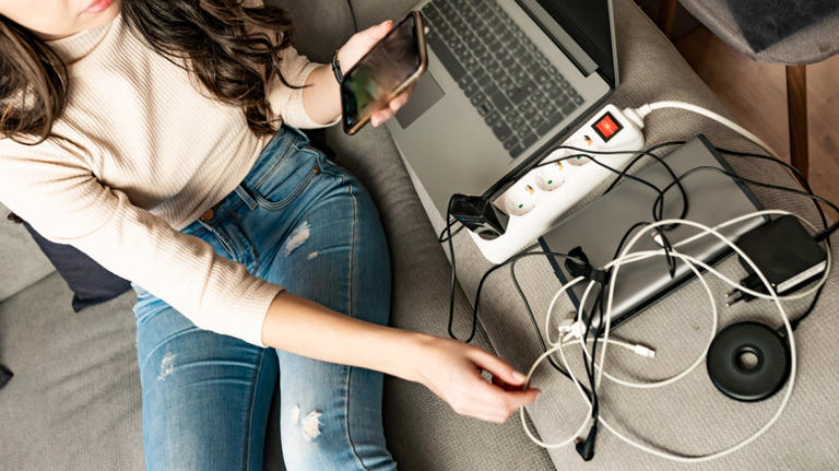 cables around a laptop