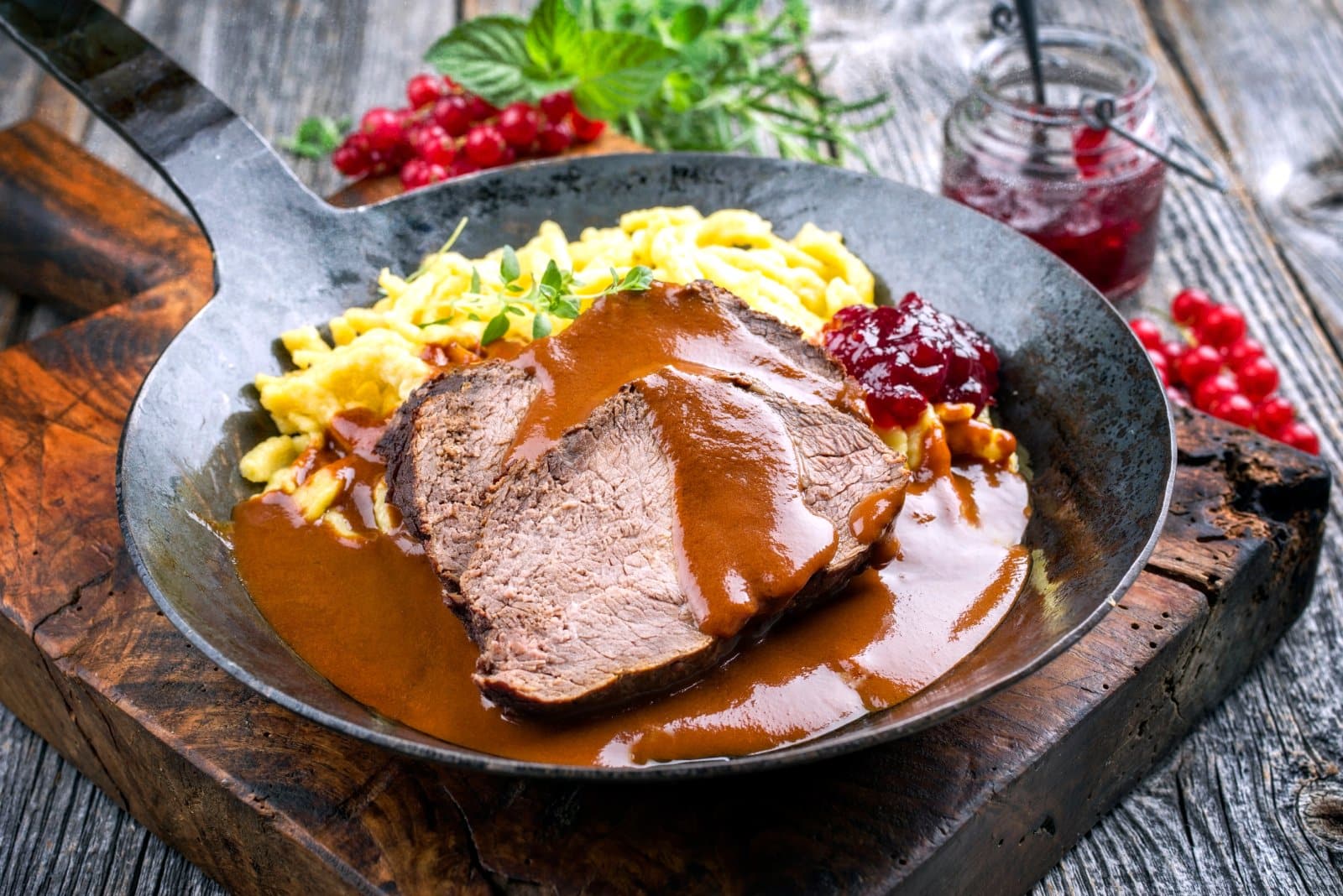 Image Credit: Shutterstock / hlphoto <p>A pot roast, usually of beef (but other meats can be used), marinated before slow</p> <p>cooking in a mixture of vinegar, water, and a variety of seasonings, Sauerbraten is a traditional German dish known for its tender meat and rich, flavorful sauce.</p>