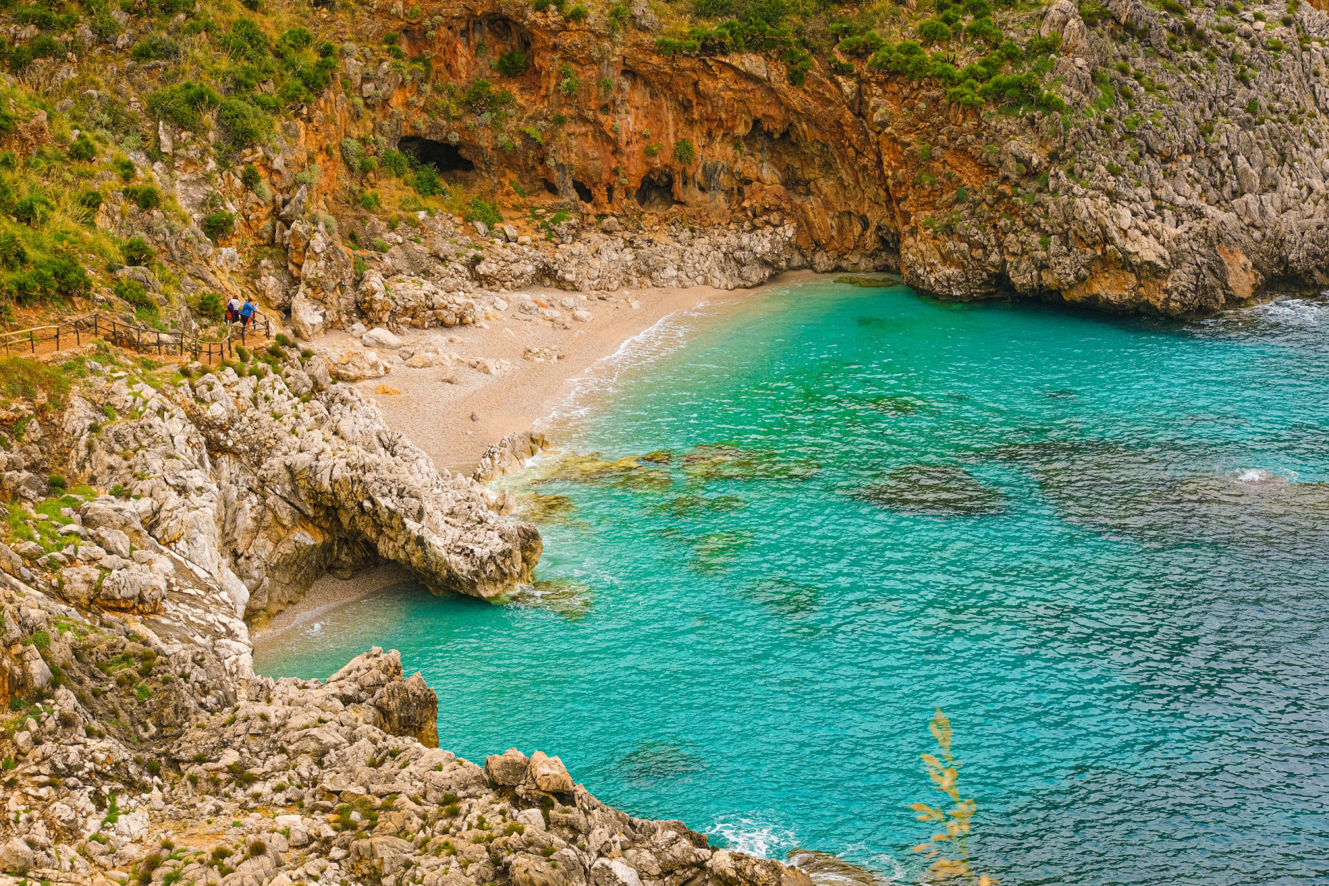 <p>Score: 3.931</p> <p>A hidden gem in the Riserva dello Zingaro in Sicily, this small pebble beach is known for its crystal clear waters.</p>